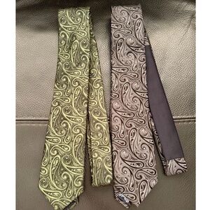 2 Chaps Ralph Lauren Silk Paisley Necktie Men’s Tie Green & Gray Preppy Y2K